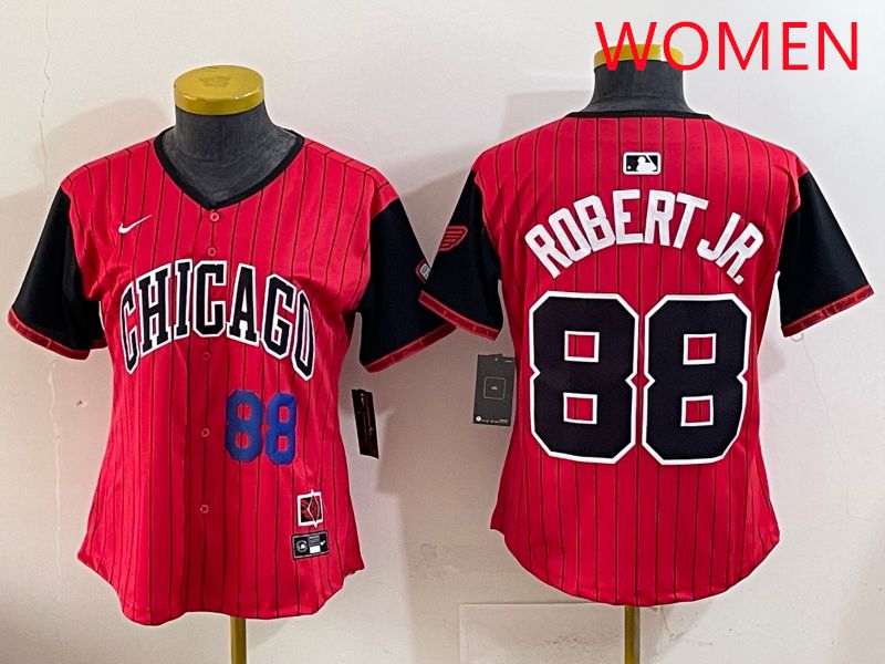 Women 2025 Chicago White Sox 88 Robert jr Red Joint Name Nike MLB Jersey style 3